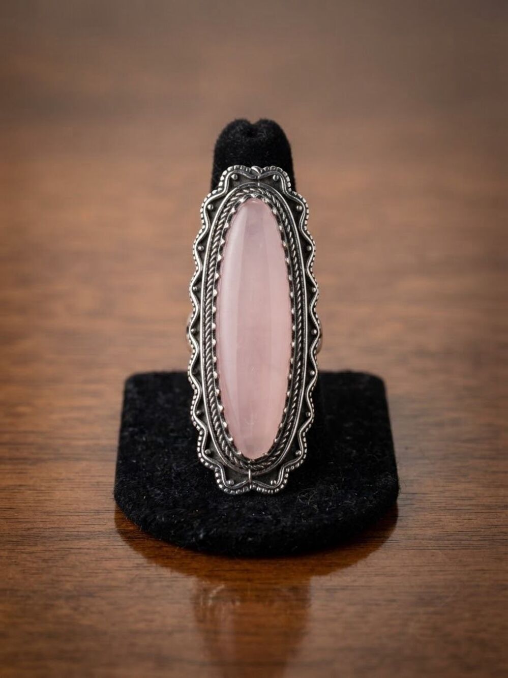 Vintage Artisan Sterling Silver Pink Chalcedony Ring Filigree Statement Sz 9